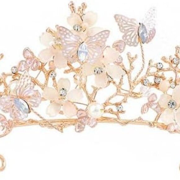 Wedding Flower Crown Tiara Bridal Butterfly Baroque Queen Crystal Hair Accessori